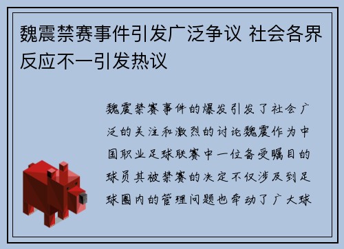 魏震禁赛事件引发广泛争议 社会各界反应不一引发热议
